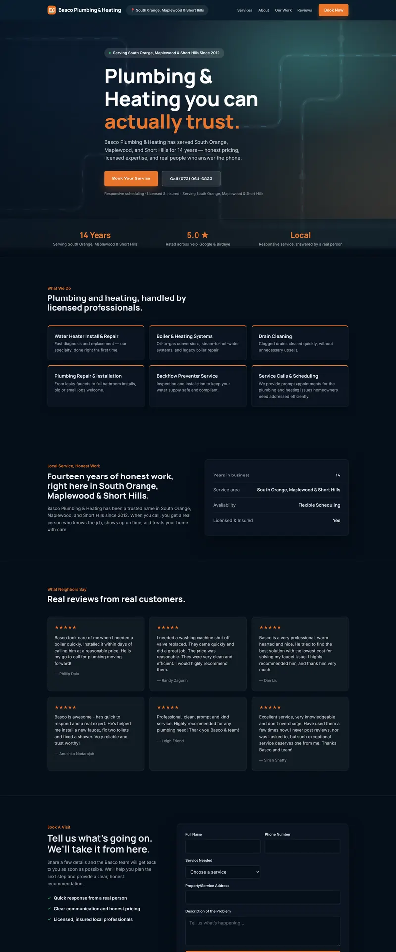 Basco Plumbing & Heating website homepage design