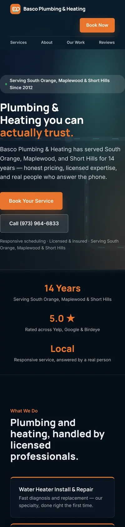 Basco Plumbing & Heating website on a phone