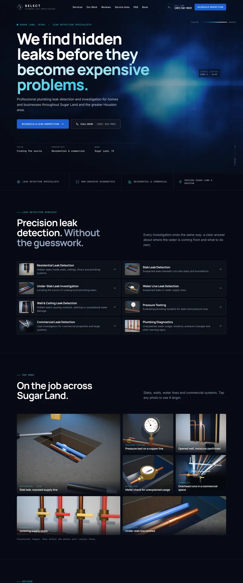 Select Plumbing Leak Investigators website homepage design